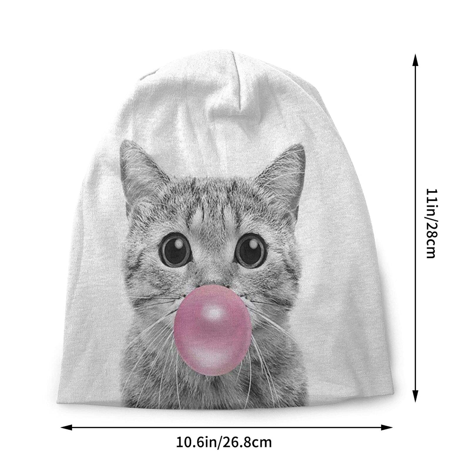 Animal Cute Cat Pink Bubble Gum Art Baggy Slouchy Beanie Chemo Hat Cancer Headwear Knitted Hats Scarf Nightcap for Women Men