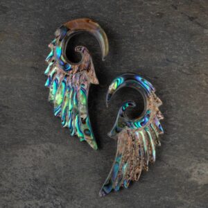 Pierced Owl Abalone Angel Wing Hanging Spiral Taper Plugs, Sold as a Pair (10mm (00GA))