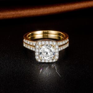 18K Gold Plated Two-in-One Wedding Engagement Eternity Rings Halo Cubic Zirconia Bridal Rings Set 7