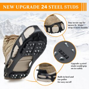 Ice Cleats Snow Walk Traction Cleats - 24 Studs Ice Grippers Cleats Crampons for Walking on Snow and Ice Anti Slip Crampons for Hiking Climbing Outdoor