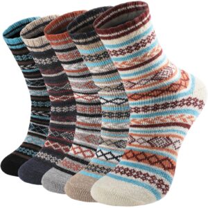 Nimalpal 5 Pairs Wool Socks for Women - Crew Socks for Women Wool Socks Boot Socks for Women Super Soft Hiking Socks Women, Thick Knit Cabin Cozy Socks Warm Long Socks for Women