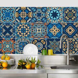 toarti multicolor mexican talavera backsplash decals, 24 pcs (6”x6”) retro moroccan tile stickers,vintage colorful mandala flowers ceramic wall stickers decorations for living room stairway bathroom