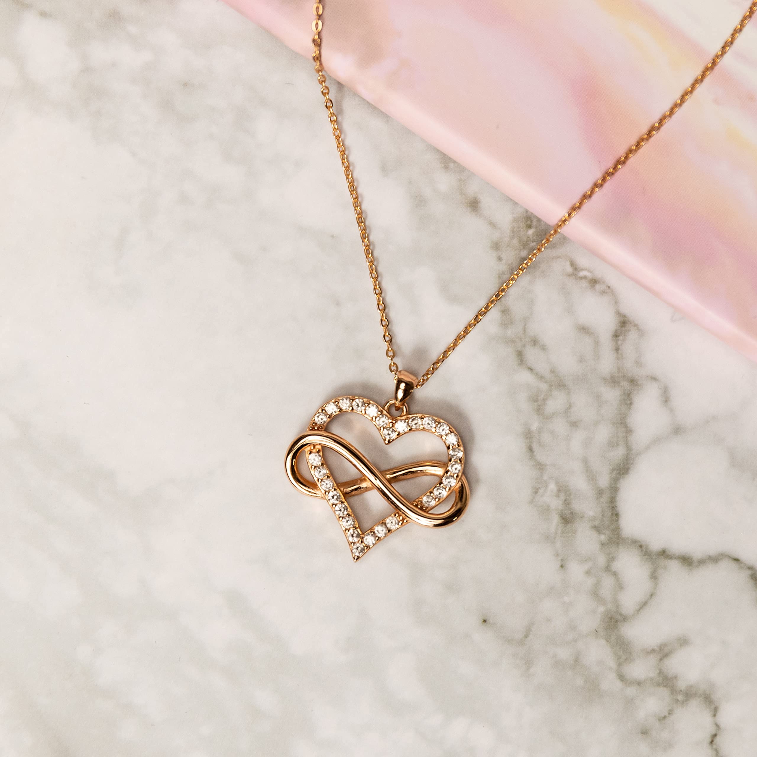 Sash & Soph Infinity Heart Necklace for Women. Rose Gold Plated 925 Sterling Silver Heart Necklace for Girlfriend, Love Heart Pendant on 18" Chain with 2" Extender