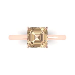 clara pucci 2.0 ct asscher cut solitaire yellow moissanite ideal engagement bridal promise anniversary designer ring 18k rose gold size 6