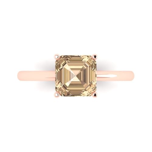 Clara Pucci 2.0 ct Asscher Cut Solitaire Yellow Moissanite Ideal Engagement Bridal Promise Anniversary Designer Ring 18K Rose Gold Size 6