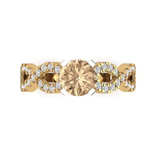 Clara Pucci 1.35 ct Round Cut Solitaire Yellow Moissanite Ideal Engagement Promise Anniversary Bridal Designer Ring 18k 2 tone Gold 11