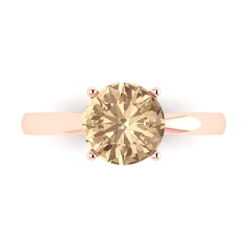 Clara Pucci 2.0 ct Round Cut Solitaire Yellow Moissanite Ideal Engagement Bridal Promise Anniversary Designer Ring in 18K Rose Gold 10.75