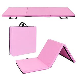 Pink Yoga Mat, Folding Yoga Mat Pilates Stretching Home Gym Workout Exercise Mat for All Types of Yoga, 55"x24"x1.2"