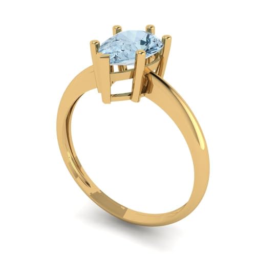 Clara Pucci 2.0 ct Pear Cut Solitaire Natural Swiss Blue Topaz VVS1 Engagement Bridal Promise Anniversary Ring 18k Yellow Gold Size 3.5