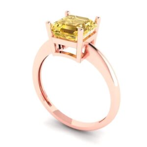 Clara Pucci 2.0 ct Asscher Cut Solitaire Yellow Moissanite Ideal Engagement Bridal Promise Anniversary Designer Ring 18K Rose Gold Size 6