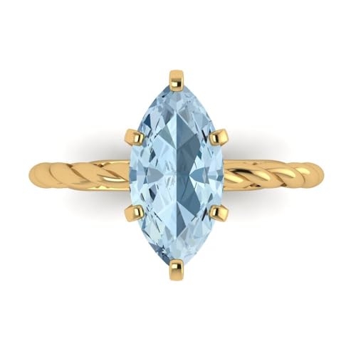 Clara Pucci 2ct Marquise Cut Solitaire Rope Knot Natural Swiss Blue Topaz Engagement Promise Anniversary Ring 18k yellow Gold 4.25