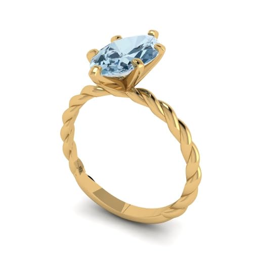 Clara Pucci 2ct Marquise Cut Solitaire Rope Knot Natural Swiss Blue Topaz Engagement Promise Anniversary Ring 18k yellow Gold 4.25