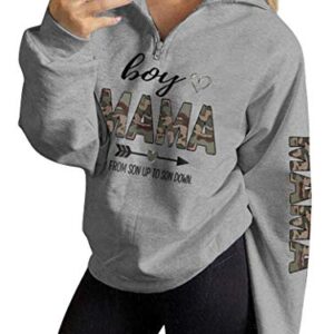 Women Boy Mama from Son Up to Son Down Sweatshirts Mom of Boys Shirts Zipper Lapel Neck Short Sleeve Tops