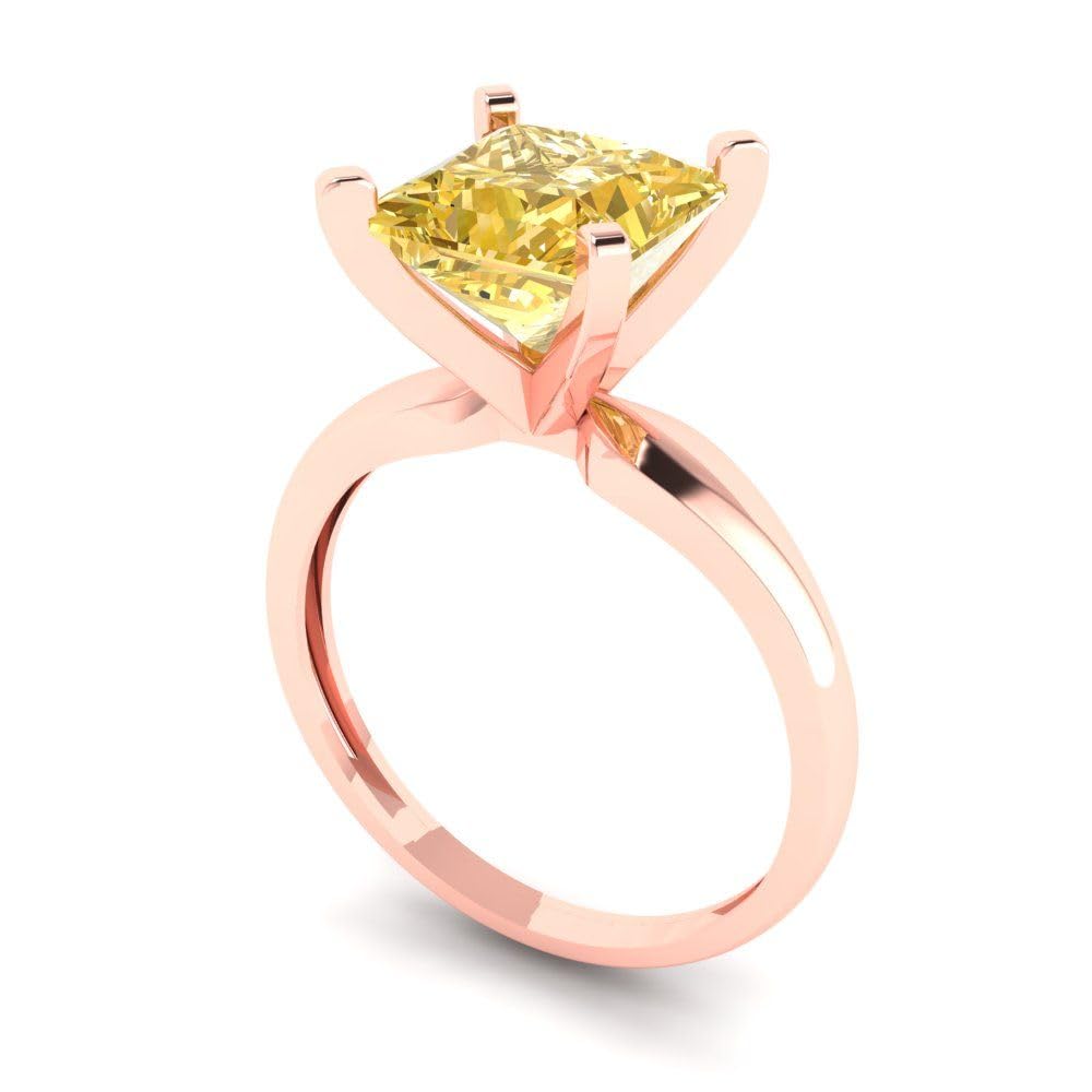 2.55 Princess Cut Solitaire VVS1 Yellow Moissanite Classic Bridal Wedding Statement Ring in 18K Rose Gold Size 6.75