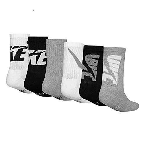 Nike Boy`s Cushioned Crew Socks 6 Pack (Black(BN0464-001)/Grey/White, 5-7)