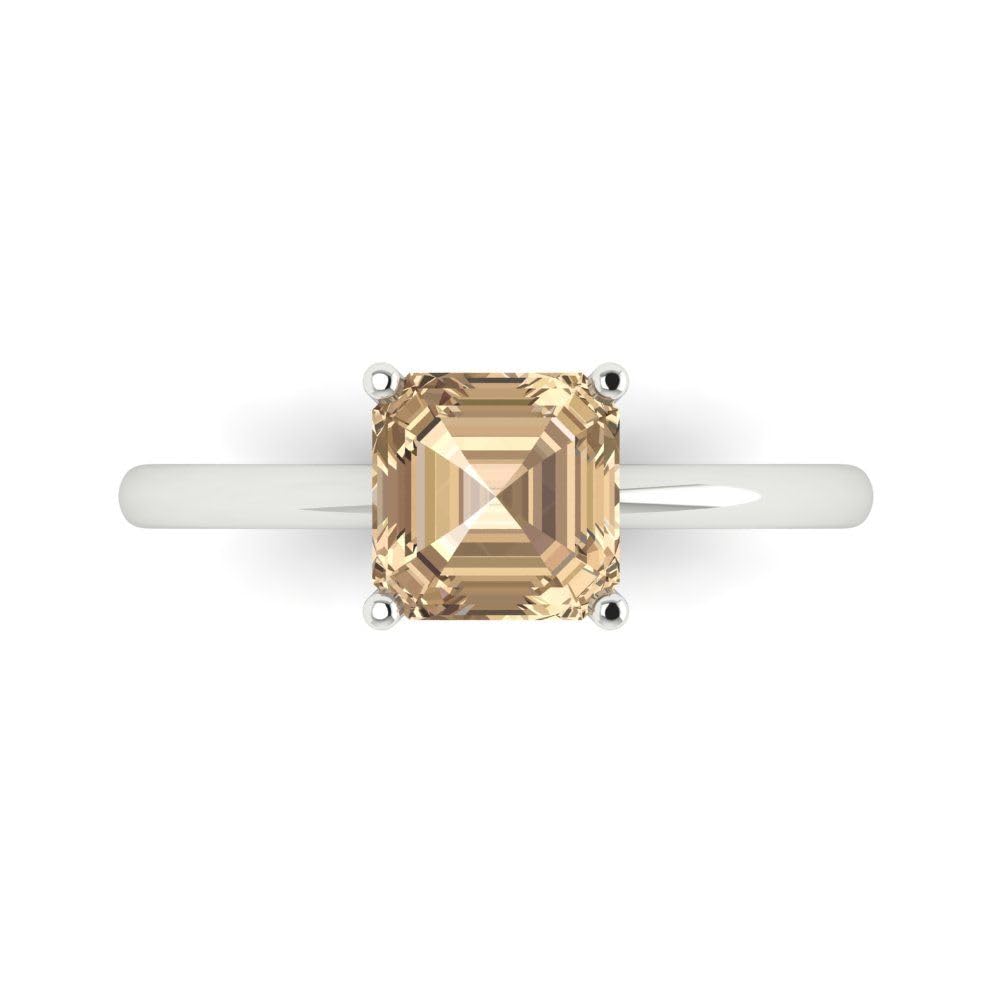 Clara Pucci 1.50 ct Asscher Cut Solitaire Yellow Moissanite Ideal Engagement Bridal Promise Anniversary Designer Ring 18K White Gold 3.5