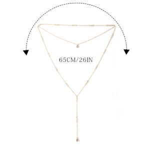 Jeweky Layered Gold Backdrop Chain Wedding Body Necklace Tassel Back Body Chain Accessory for Women