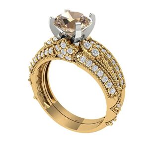 Clara Pucci 2.05ct Round Cut Solitaire Conflict Free Yellow Moissanite Wedding Engagement Anniversary Ring Band set 18k 2 Tone Gold 8.25