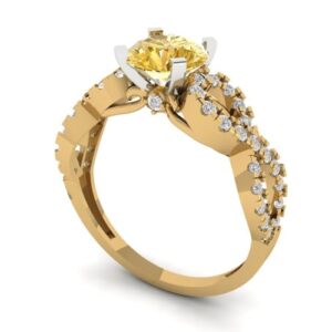 Clara Pucci 1.35 ct Round Cut Solitaire Yellow Moissanite Ideal Engagement Promise Anniversary Bridal Designer Ring 18k 2 tone Gold 11