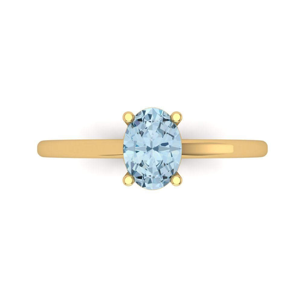 Clara Pucci 1.0 ct Oval Cut Solitaire Natural Swiss Blue Topaz VVS1 Engagement Bridal Promise Anniversary Ring 18k Yellow Gold Size 9.5