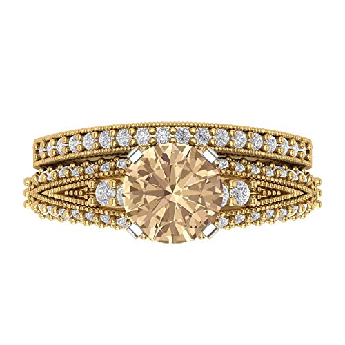 Clara Pucci 2.05ct Round Cut Solitaire Conflict Free Yellow Moissanite Wedding Engagement Anniversary Ring Band set 18k 2 Tone Gold 8.25