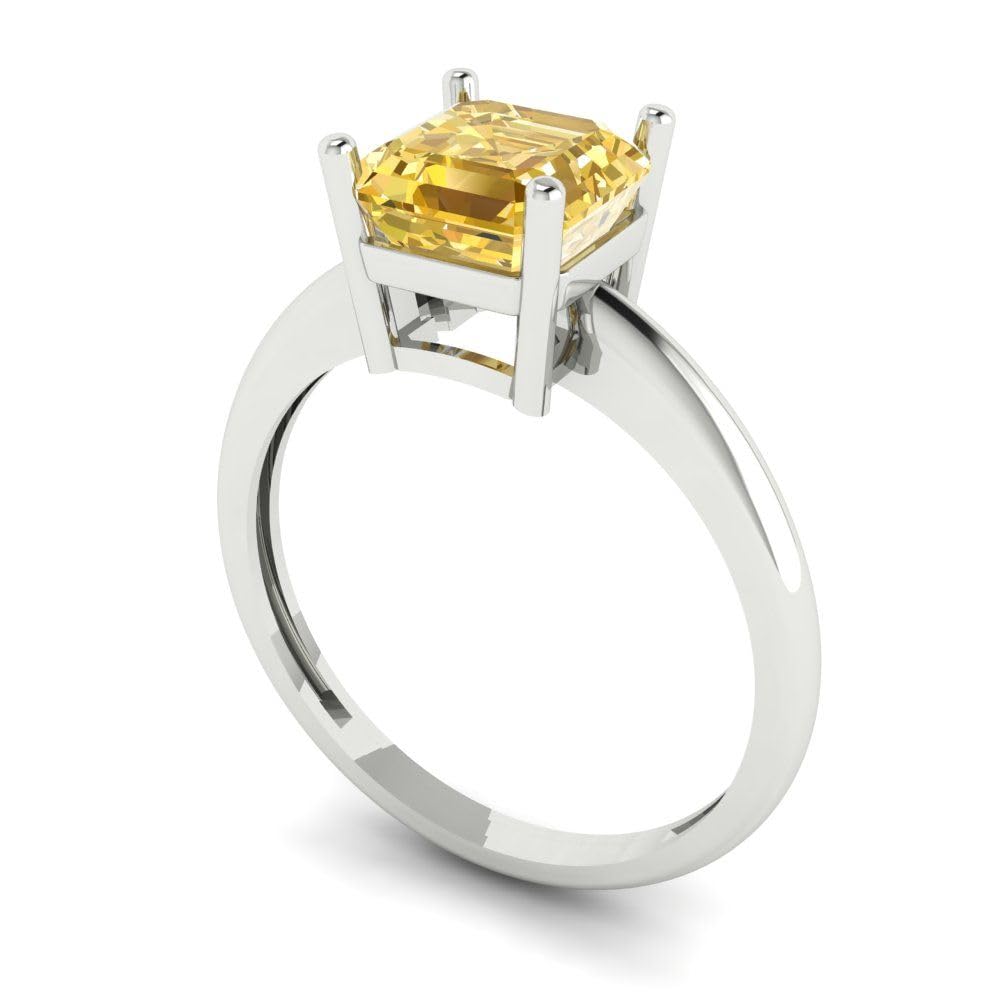 Clara Pucci 1.50 ct Asscher Cut Solitaire Yellow Moissanite Ideal Engagement Bridal Promise Anniversary Designer Ring 18K White Gold 3.5