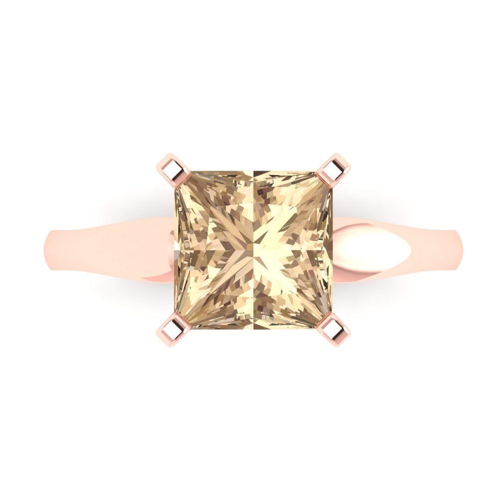 2.55 Princess Cut Solitaire VVS1 Yellow Moissanite Classic Bridal Wedding Statement Ring in 18K Rose Gold Size 6.75