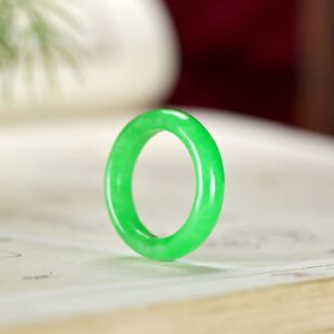 DNTENG Natural Green Jade Band Rings for Women, Good Luck Simple Gemstone Ring Jewelry Gift Custom Engagement Ring, Size 7