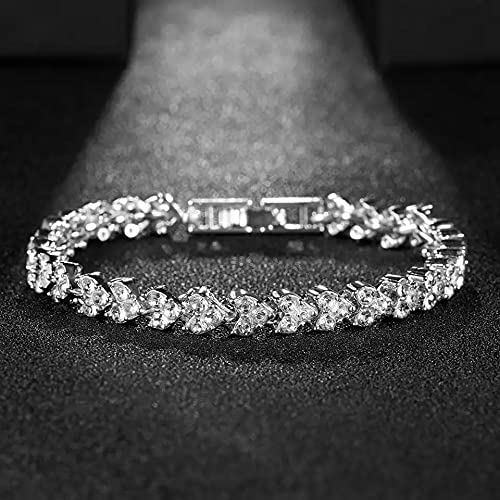 QLKILYR Silver Bracelets for Women, Classic Bling Cubic Zirconia Tennis Bracelet for Female Jewelry-6.5 Inch