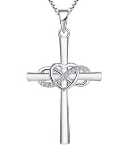 yl cross necklace sterling silver infinity heart crucifix pendant cubic zirconia criss jewelry for women