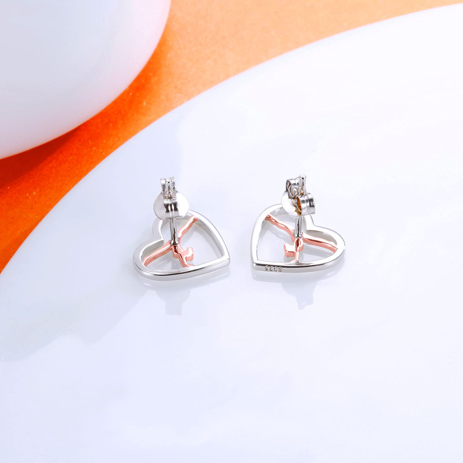 Gymnastics Sport Earrings Stud Sterling Silver Gymnast Team Ballerina Jewelry Gift for Women Birthday Christmas (rose-gold)