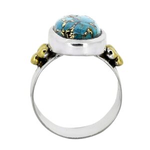 YoTreasure Blue Copper Turquoise Bold Ring .925 Sterling Silver with Brass Accents