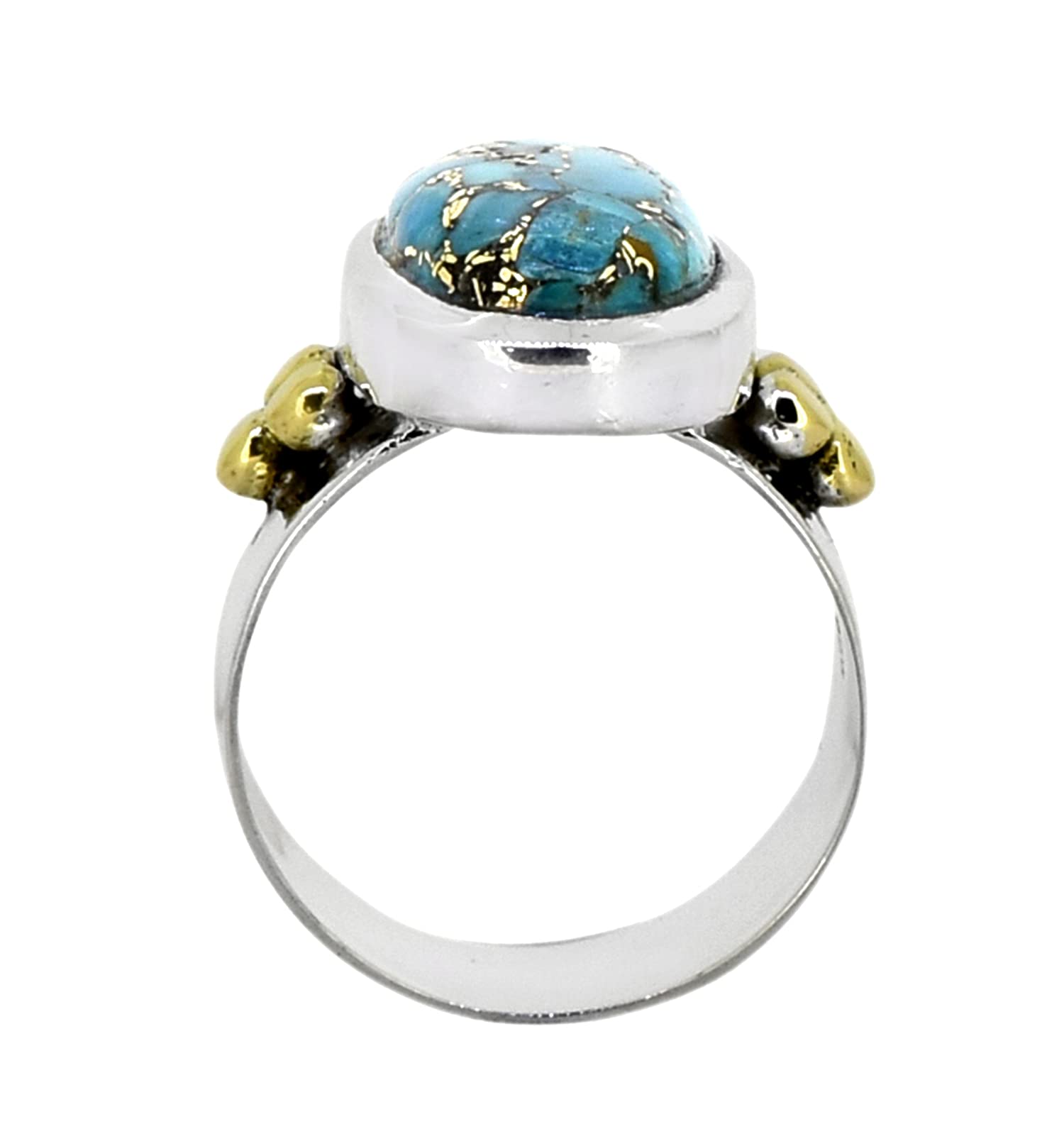 YoTreasure Blue Copper Turquoise Bold Ring .925 Sterling Silver with Brass Accents