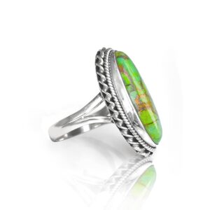 YoTreasure Green Copper Turquoise Ring Solid 925 Sterling Silver Jewelry