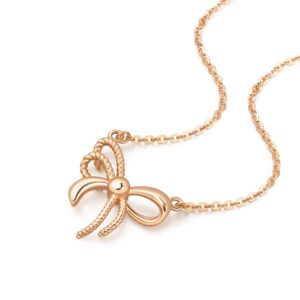 CHOW SANG SANG Delicate Gold 18K Rose Gold Ribbon Bowtie Necklace for Women 92803N | 18.5 Inches, (47 CM)