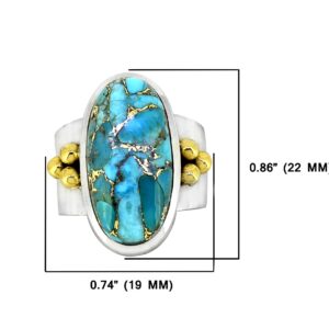 YoTreasure Blue Copper Turquoise Bold Ring .925 Sterling Silver with Brass Accents