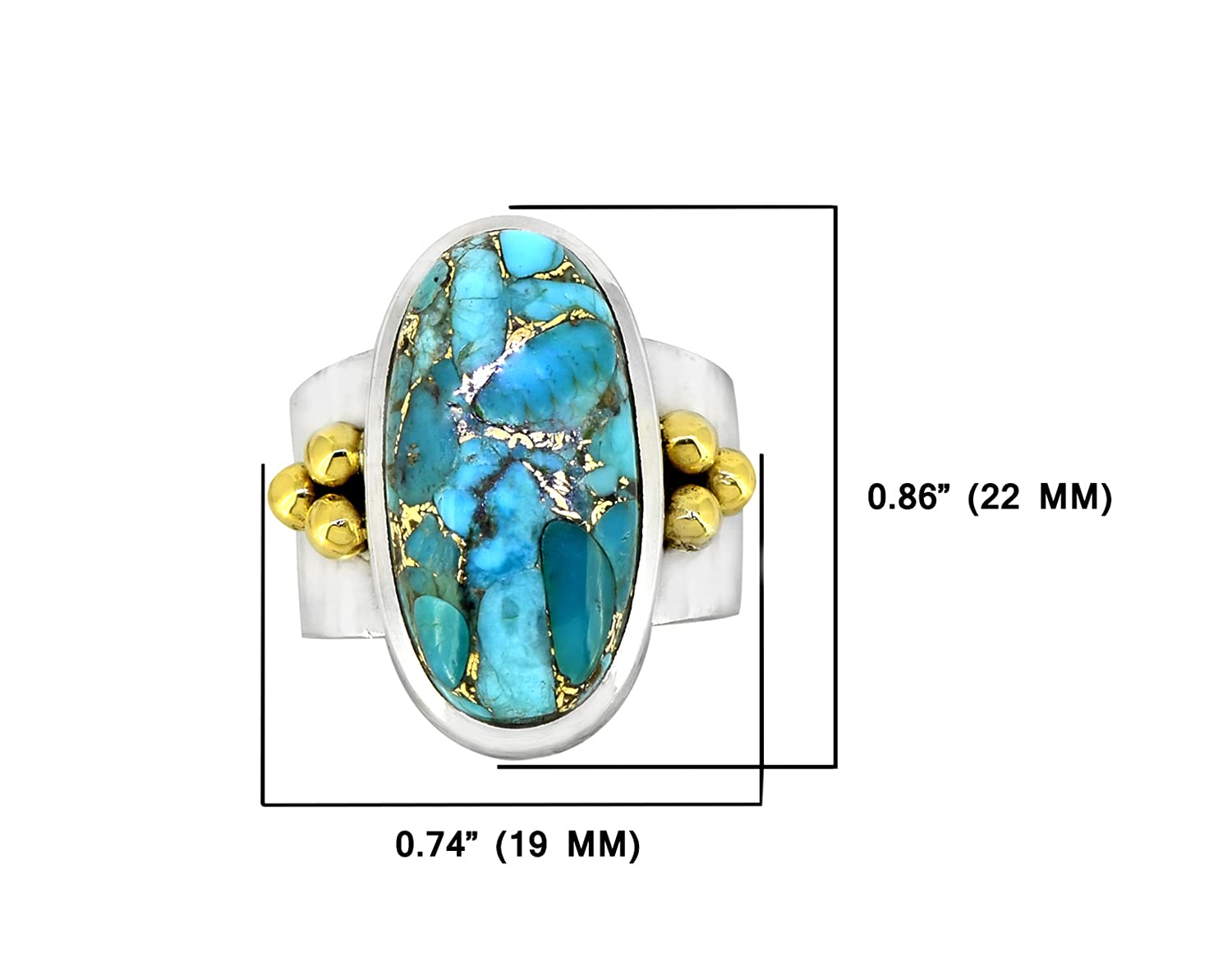 YoTreasure Blue Copper Turquoise Bold Ring .925 Sterling Silver with Brass Accents