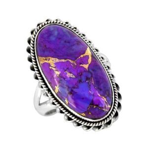 YoTreasure Purple Copper Turquoise Solid 925 Sterling Silver Ring