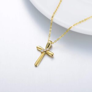 SISGEM 14K Gold Natural Diamond Cross Necklace, Real Yellow Gold Blessing Cross Pendant Jewelry Anniversary Present for Women, 18 Inch Gold Adjustable Chain