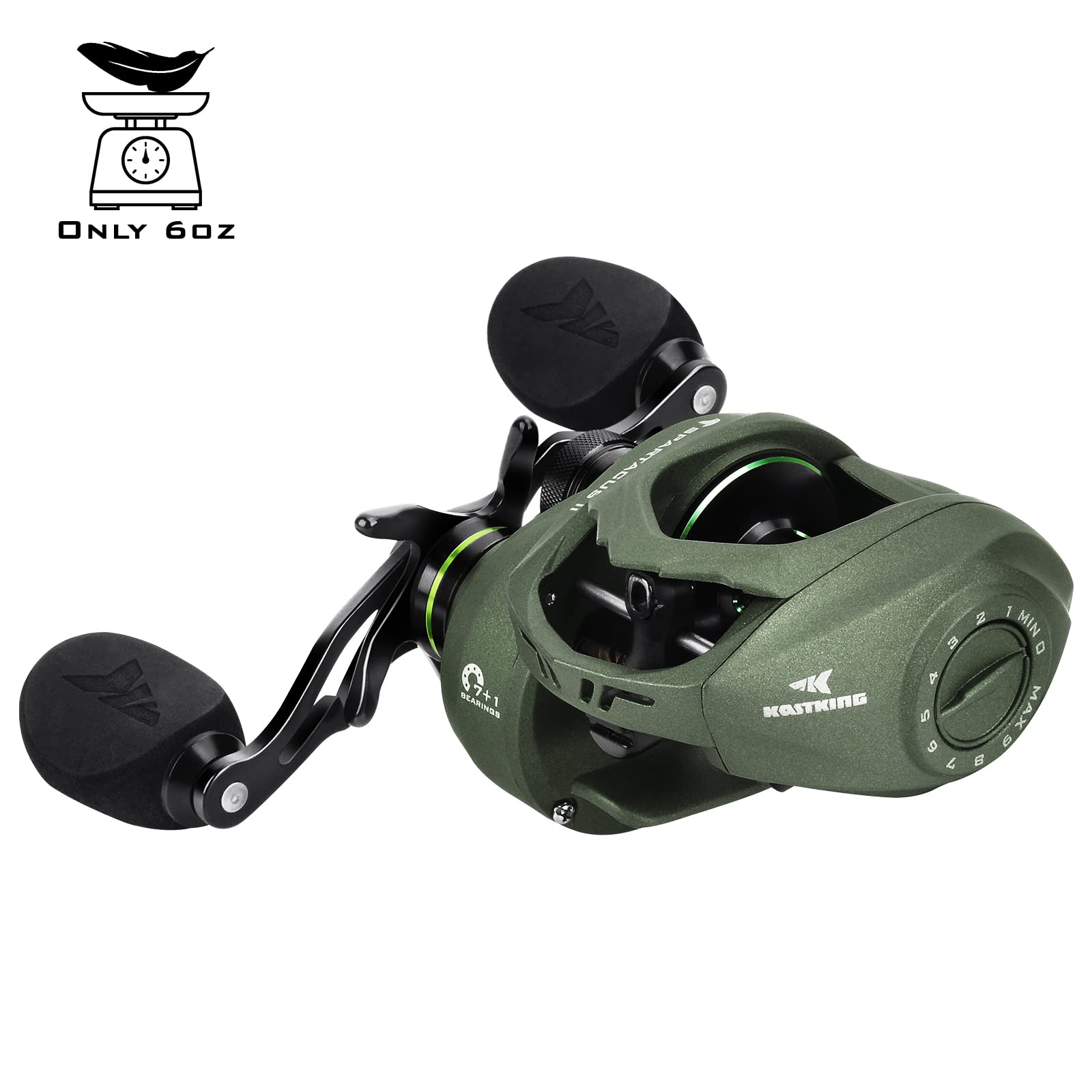 KastKing Spartacus II Baitcasting Reel, 6oz Ultralight Baitcaster Reel, Super Smooth with 17.6 LB Carbon Fiber Drag, 7.2:1 Gear Ratio, 39mm Palm Perfect Lower Profile Design,Stryker Green,Left Handed