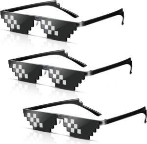 jdd 3 pack whole thug life 8 bits pixelated meme party sunglasses mosaic gamer photo props glasses for men women, black, large