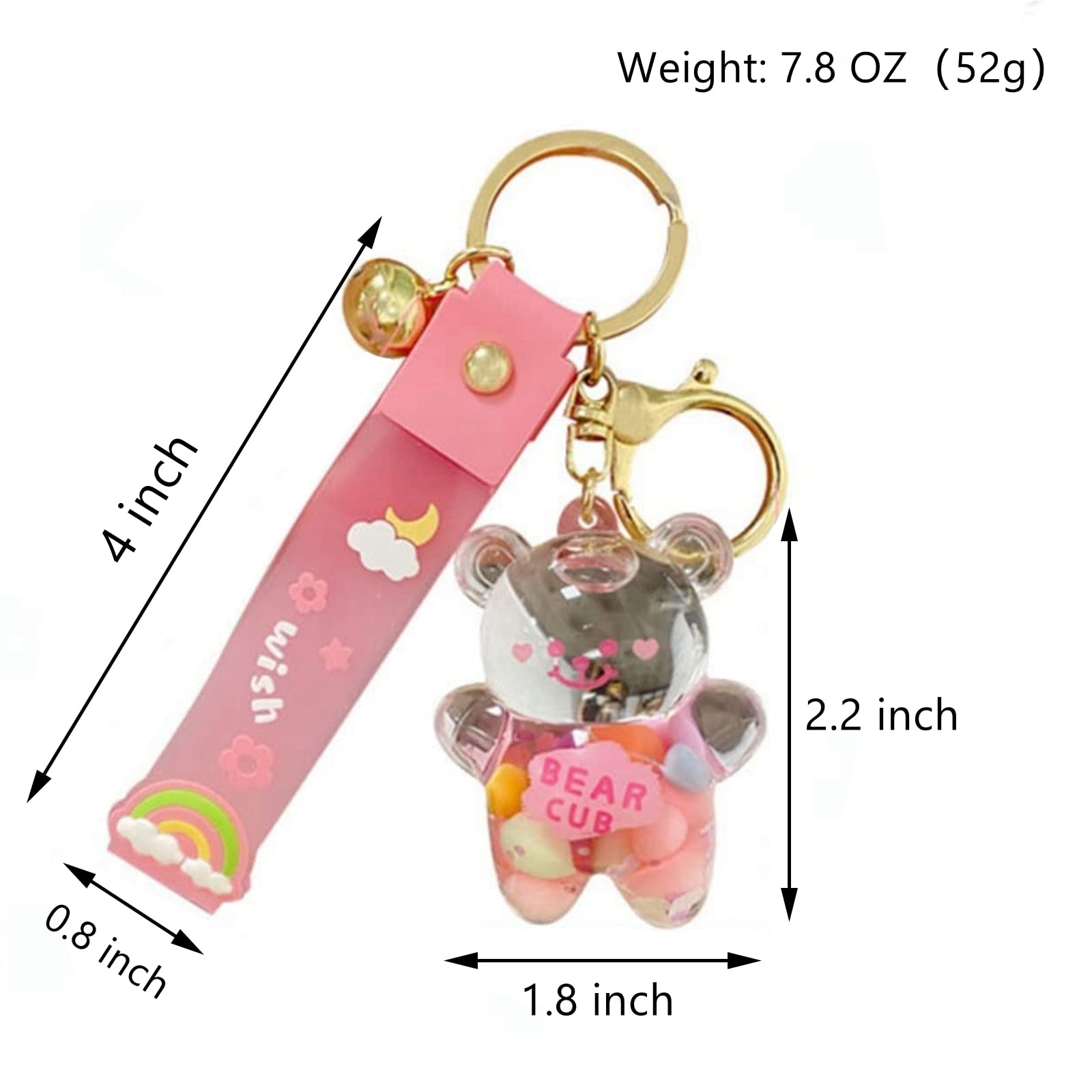 WIMETI Kawaii Keychain Bear Liquid Floating Quicksand Cute Keychains Bag Charm Wristlet Bracelet Key Ring for Women Girl (Pink)