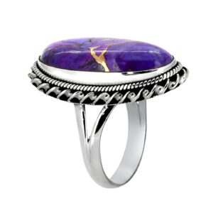 YoTreasure Purple Copper Turquoise Solid 925 Sterling Silver Ring