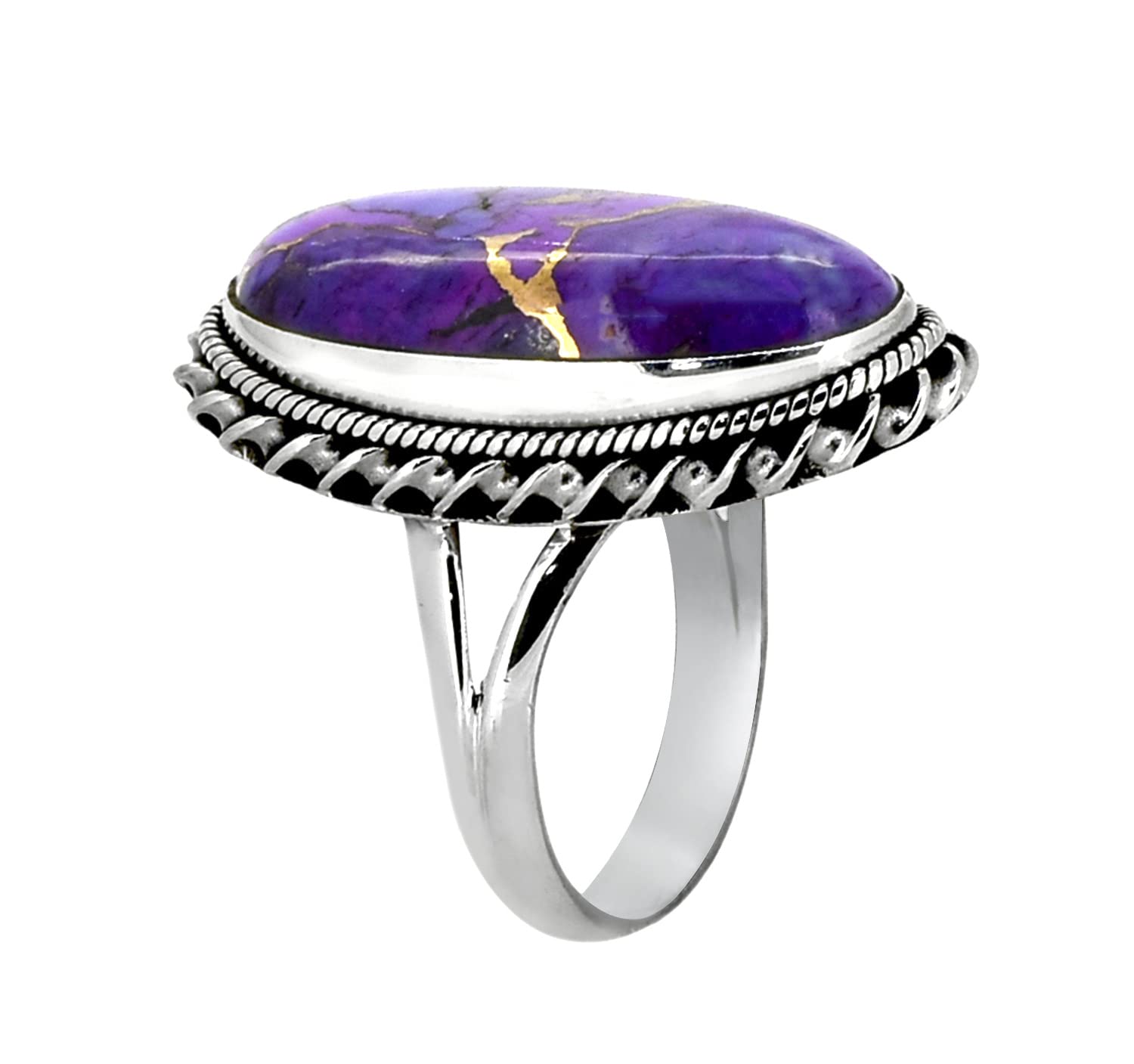 YoTreasure Purple Copper Turquoise Solid 925 Sterling Silver Ring