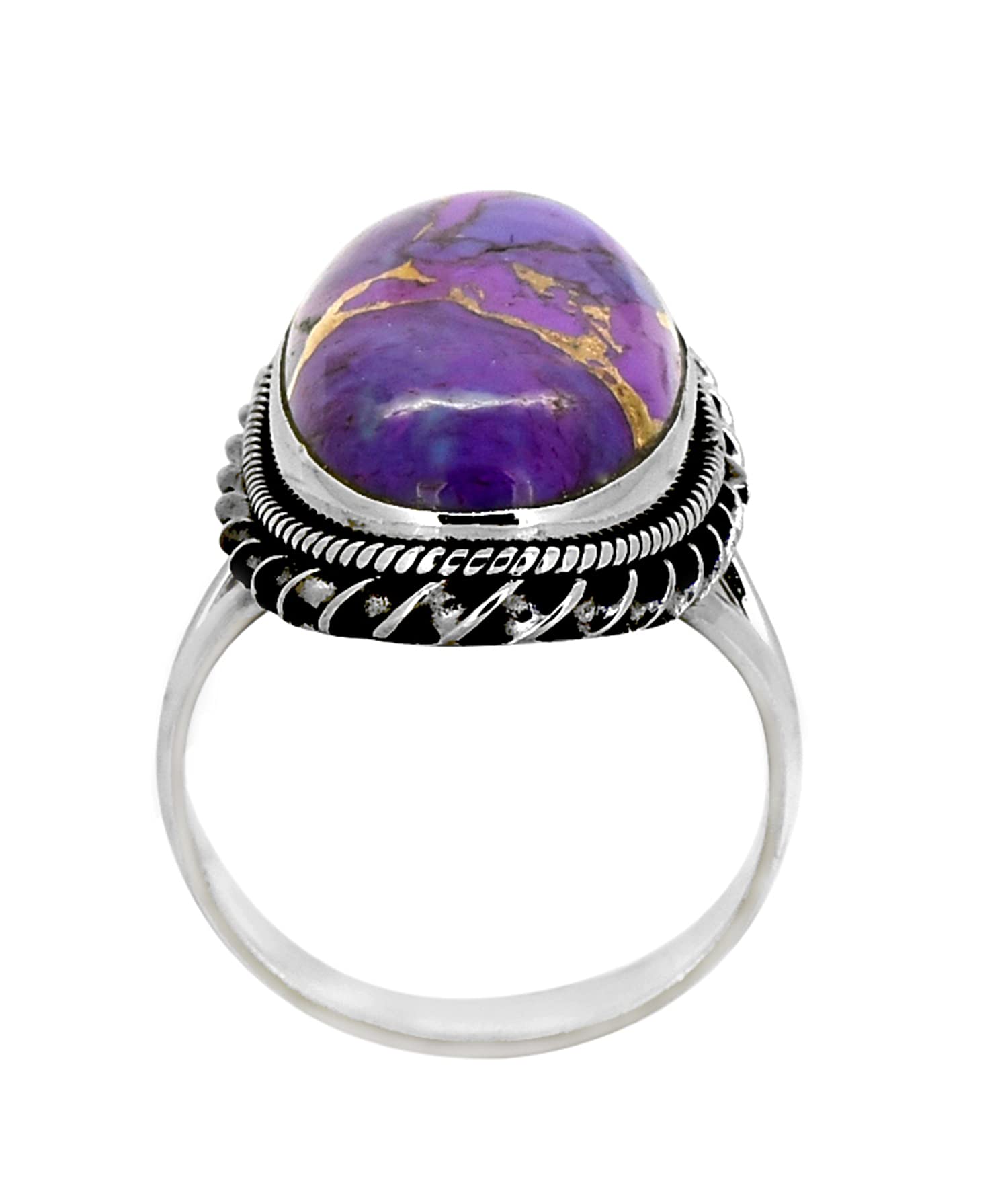 YoTreasure Purple Copper Turquoise Solid 925 Sterling Silver Ring