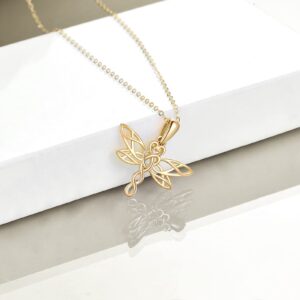 KECHO 14k Yellow Gold Dragonfly Necklace Gifts for Women Celtic Dragonfly Pendant Irish Jewelry