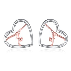 gymnastics sport earrings stud sterling silver gymnast team ballerina jewelry gift for women birthday christmas (rose-gold)