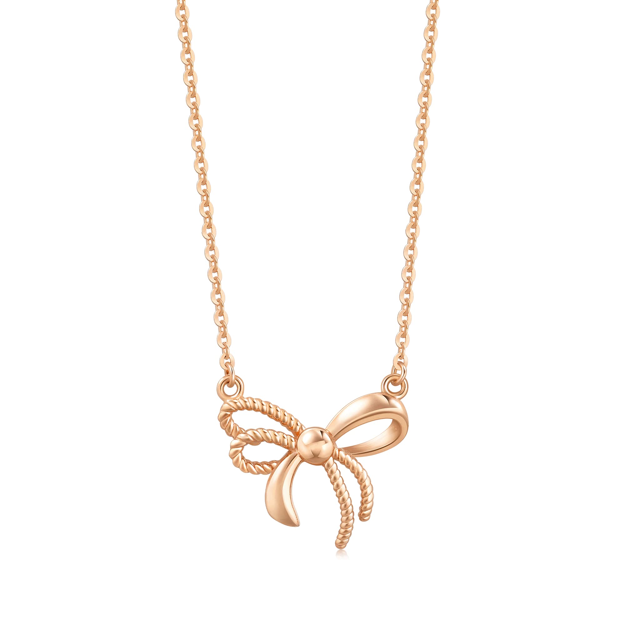 CHOW SANG SANG Delicate Gold 18K Rose Gold Ribbon Bowtie Necklace for Women 92803N | 18.5 Inches, (47 CM)