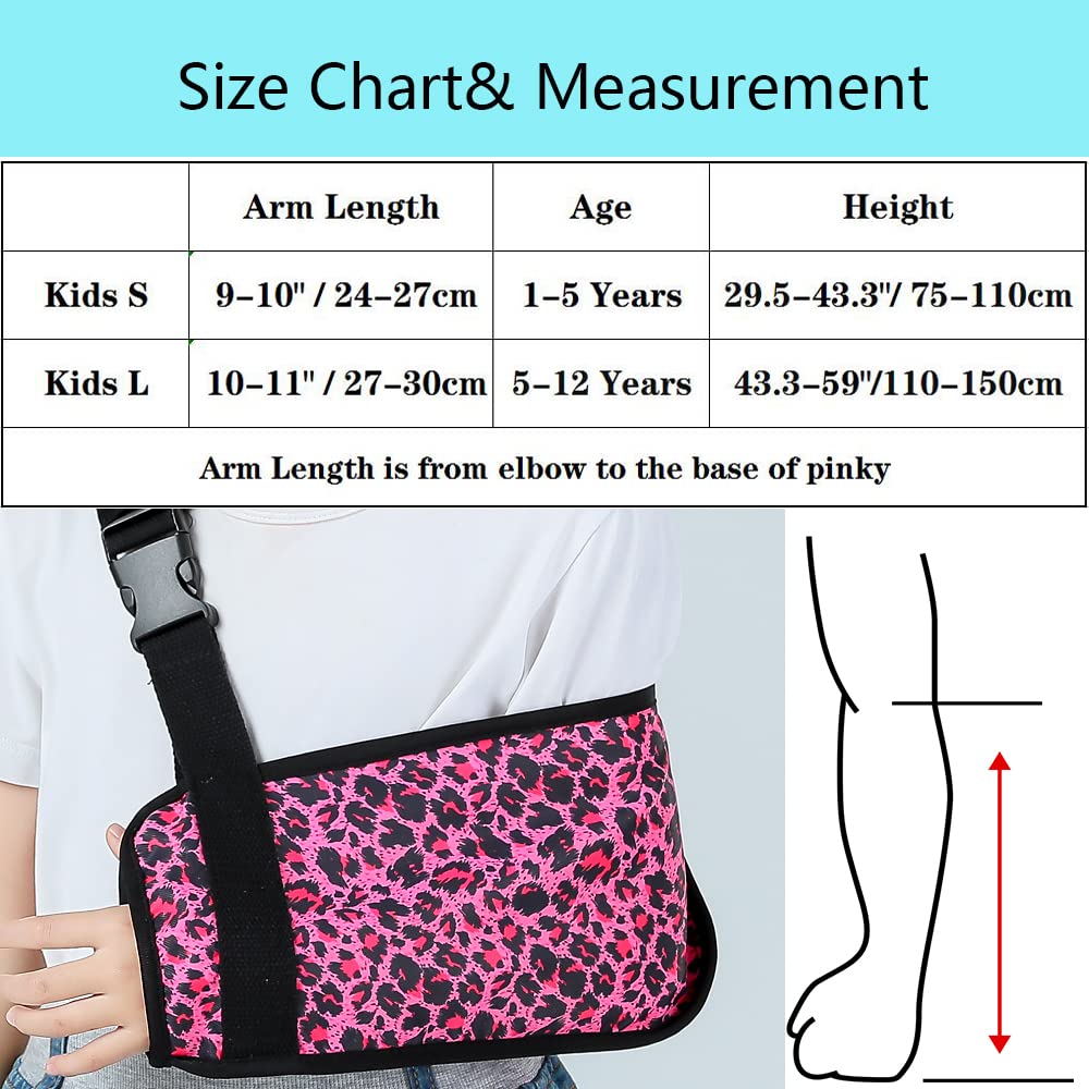 Ledhlth Leopard Kids Arm Sling for Shoulder Elbow Wrist Injury Children Padiatric Toddler Shlouder Brace Support Immobilizer for Broken Arm (Red Leopard print, Kids L) …