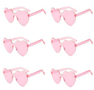 jftown 6 pairs pink heart shape rimless valentines sunglasses candy color frameless one piece love glasses tinted eyewear for women party favor (pink)